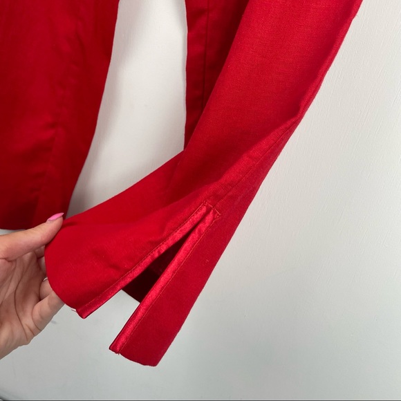 NWT Vtg Red Linen Set Button Down Wide Leg Crop Pants - Picture 12 of 12